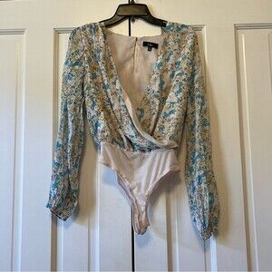 NWT Lulus Blue and Pink Floral Bodysuit Size XS